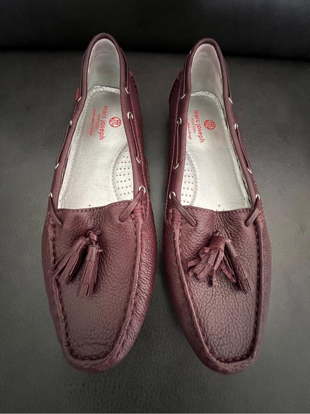 Marc Joseph women's Tassel Slip-On Loafers in Burgundy Plum